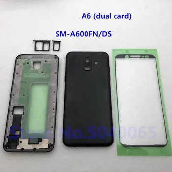 Задняя Крышка Батарейного отсека с кнопкой Для Samsung Galaxy A6 SM-A600FN/DS A600 2018, Наклейка на Заднюю дверь в Полном корпусе A6 с двумя картами