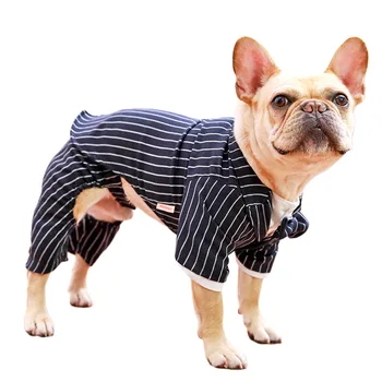 Поддельная одежда для собак из двух предметов, весенне-осенний полосатый костюм, куртка, двуногий костюм Тедди Бишона, одежда для домашних животных, пальто, аксессуары