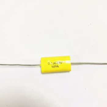 Оптом и в розницу длинные провода желтые Осевые конденсаторы из полиэфирной пленки электроника 0,1 мкФ 630V 630V 104J fr ламповый усилитель аудио