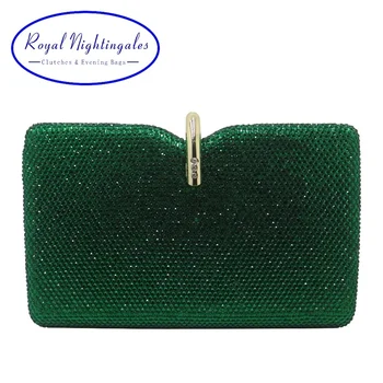 2023 Жесткий коробчатый клатч с кристаллами Вечерние сумки и сумочки для женской вечеринки выпускного вечера Изумрудно-темно-зеленый