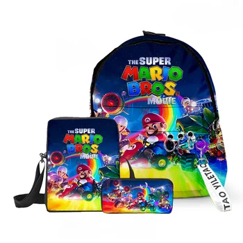 Школьная сумка Mario 3D Super Mario Brothers из трех предметов, студенческий рюкзак, сумка на плечо, пенал, аниме Мультфильм