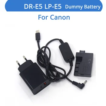 DR-E5 Соединитель постоянного тока LP-E5 Фиктивный Аккумулятор PD Зарядное Устройство USB Type-C Power Bank Кабель Для Canon EOS Rebel XSi T1i Kiss F X2 X3 450D 500D