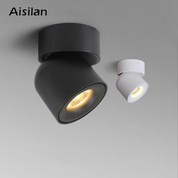 Светодиодный потолочный светильник Aisilan, Установленный на поверхности, Вращающийся на 360 Градусов по Круговой кривой Цилиндр Лампы Creative 7W 9W CREE COB Spot Light
