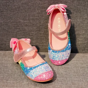 Обувь для девочек; Весенняя новинка; Кожаные туфли на мягкой подошве для девочек; Обувь принцессы с радужными блестками; Детская обувь; Обувь Мэри Джейн; Zapatos Niña