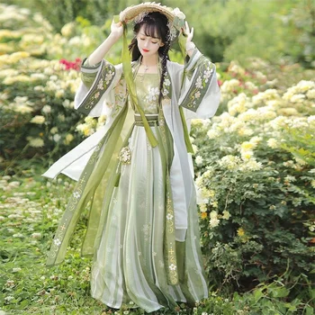 Династия Сун, летняя женская юбка Hanfu в стиле шинуазри длиной до талии, зеленое супер сказочное элегантное платье Han Xuqing gardenia