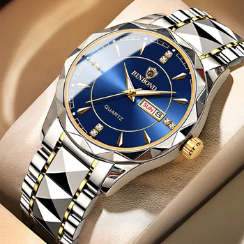 Роскошные Мужские часы Бизнес лидирующий бренд, мужские наручные часы, водонепроницаемые, со светящейся датой Недели, кварцевые мужские часы Высокого качества + коробка