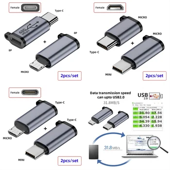 Разъем Chenyang USB 2.0 от USB C до Micro USB ＆ Адаптер питания для передачи данных Mini USB 480 Мбит/с, 2 шт./компл.