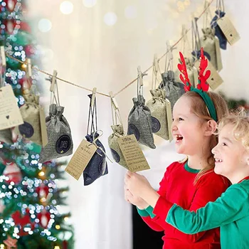 24 шт., Рождественские подарочные пакеты на шнурке, Рождественские подарочные пакеты, Рождественские подарочные пакеты для Дня рождения, украшения для Рождественской вечеринки