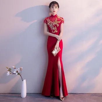 Yourqipao Красное Свадебное платье Невесты в традиционном китайском стиле с вышивкой, платье Чонсам, Халат для Вечеринки, Вечернее платье для свадьбы, Vestido