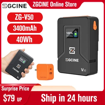 ZGCINE ZG-V50 батарея с V-образным креплением, литиевая батарея с V-образным замком для Type-C USB Micro pocket, аккумуляторы для камер, смартфонов, ноутбуков