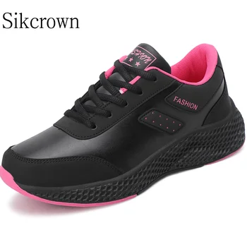 Черные кожаные кроссовки для женщин, спортивные предложения, кроссовки на платформе, водонепроницаемые, легкие, для улицы, удобные, спортивные для девочек