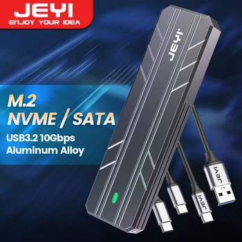 Корпус твердотельного накопителя JEYI M.2 NVME SATA, USB C 3.2 Gen 2 10 Гбит/с или 6 Гбит/с SSD-ридер SATA M-Key (B + M Key), корпус жесткого диска с двойным протоколом