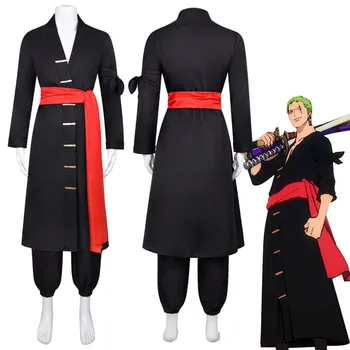 Аниме Цельный костюм для косплея Roronoa Zoro для взрослых, черная униформа, костюм кимоно на Хэллоуин, день рождения, выпускной бал