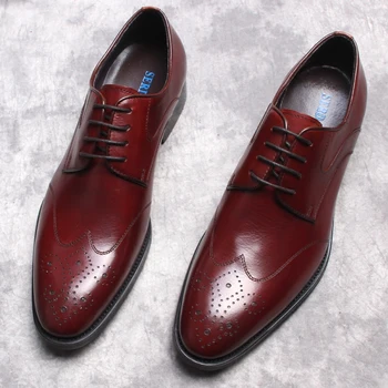 Новая бордово-черная мужская обувь из натуральной кожи, деловое платье, Элегантные мужские туфли-оксфорды для джентльменов, простые свадебные туфли в британском стиле