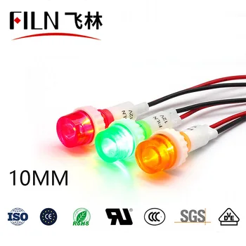 FILN YueQing 10mm 12v 24v 220v 110v красная сигнальная лампа с кабелем для бойлера