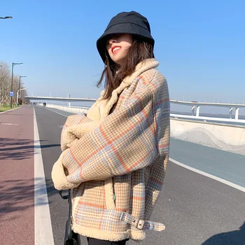 Куртка с хлопчатобумажной подкладкой из шерсти ягненка, Женская Корейская версия Свободной осенне-зимней куртки с хлопчатобумажной подкладкой 2021, Дикая новинка