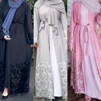 Ближневосточное Арабское мусульманское платье Модная Женская Абайя Малайская Индонезийская Хлопковая одежда Однотонный женский кардиган Халат Кафтан Abayas