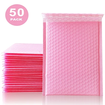 50 Шт., розовый почтовый конверт с поли-пузырьковой подкладкой, упаковка, самоуплотняющаяся сумка для доставки, пузырчатая подкладка, защита от падения