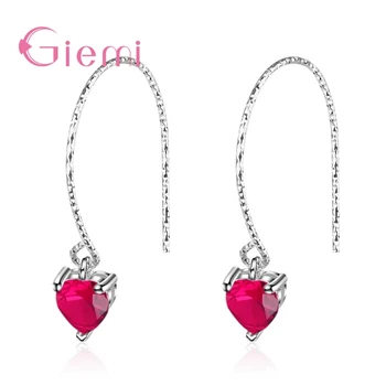 Серьги с красными кристаллами для женщин в форме милого сердца для девочек из чистого стерлингового серебра 925 Пробы, модные ювелирные изделия, Лидер Продаж