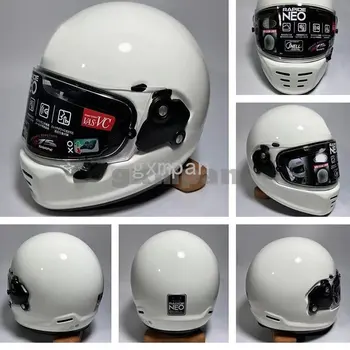 Полнолицевый шлем Neo Стильный Белый Вместительный ретро-шлем из высокопрочного стекловолокна Мотоциклетный шлем для картинга