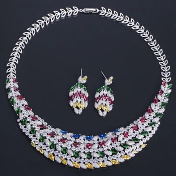 ThreeGraces Многоцветный кубический Цирконий Роскошное ожерелье и серьги из африканского Дубая для новобрачных, Наборы свадебных украшений для женщин TZ883