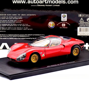 Autoart 1:18 Alfa Tipo33 Stradale Прототип из сплава, полностью открытое моделирование, Ограниченная серия, Статическая модель автомобиля из сплава Металла, игрушка в подарок