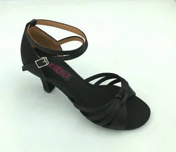 Новые горячие продажи, модные женские туфли для латиноамериканских танцев, туфли для бальных танцев сальсы, черные атласные туфли 6279BLK, бесплатная доставка на низком высоком каблуке