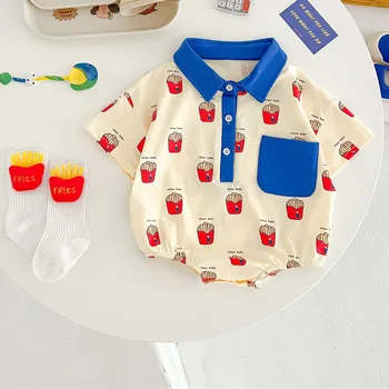 Одежда Для новорожденных мальчиков, Летние цельнокроеные облегающие костюмы с коротким рукавом, Хлопковый комбинезон с модным принтом, Одежда для малышей от 0 до 2 лет