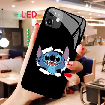 Светящийся чехол для телефона из закаленного стекла для Apple iphone 13 14 Pro Max Puls mini Stitch, Роскошная модная RGB светодиодная подсветка, новая крышка