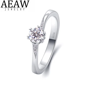 обручальное кольцо с натуральным бриллиантом круглой огранки 0,15 карата, тонкое кольцо из настоящего белого золота 14 Карат для женщин