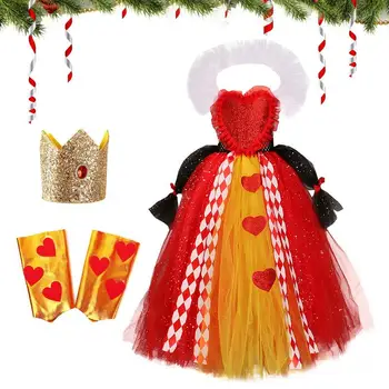 Костюм Королевы Сердец, костюм для девочек на Хэллоуин с Короной, маскарадное платье Королевы, карнавальный костюм для Вечеринки в честь Дня рождения, косплей-костюм
