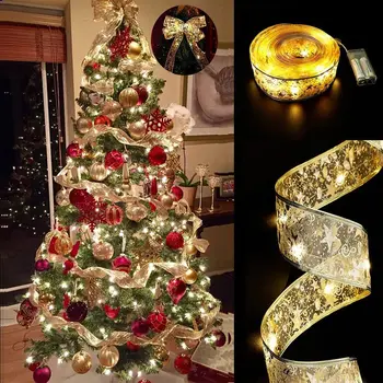 Рождественская лента, светодиодная гирлянда, Рождественское украшение, Рождественская Елка, Подвеска, подарок, Позолоченный Двухслойный Серпантин