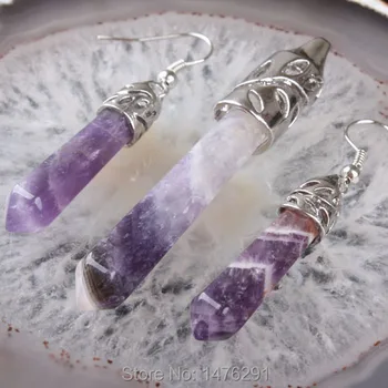 Красивые серьги-подвески с фиолетовым кристаллом, драгоценный камень, бусина-маятник, 1 комплект