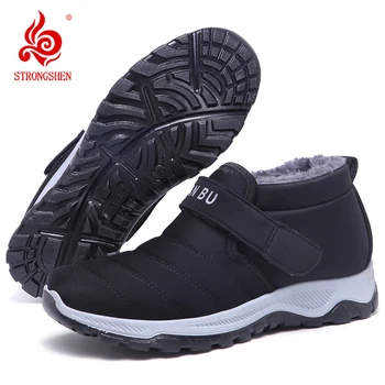 STRONGSHEN/ мужская зимняя обувь для ходьбы из толстого хлопка, удобные кроссовки, уличные мужские нескользящие зимние ботинки, сохраняющие тепло, меховая обувь