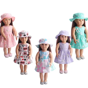 Подходит для аксессуаров для новорожденных кукол 43 см и американской куклы, зеленое платье с принтом + шляпа, одежда для куклы