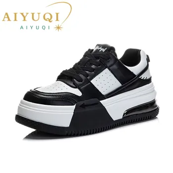 AIYUQI/ Белая спортивная обувь из натуральной кожи, Женская обувь 2023, Весенняя новинка, обувь на толстой подошве, женские кроссовки на плоской подошве, обувь