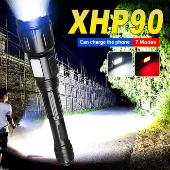 2022 НОВЫЕ светодиодные фонари Сверхвысокой мощности XHP90 для кемпинга, Тактический Перезаряжаемый Зум, водонепроницаемый фонарик 18650, дальний выстрел