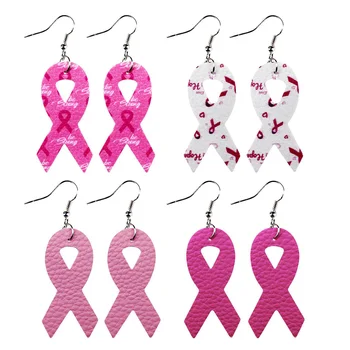 Серьги-подвески из искусственной кожи с розовой лентой, заботящиеся о здоровье женщин, продвижение рака молочной железы, СПИДа, Серьги для девочек, подарки, 1 пара
