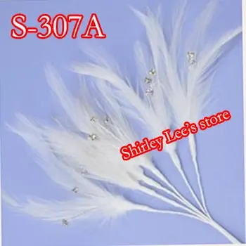 60 шт./лот, новый дизайн, Букет из белых перьев с бриллиантами на серебряных стеблях, букеты
