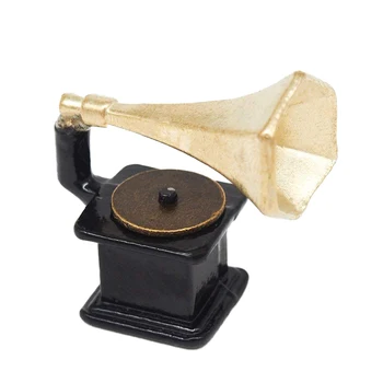 Миниатюрный винтажный граммофон Odoria 1: 12, модель фонографа, орнамент в викторианском стиле, Аксессуары для кукольного домика, Украшение кукольного домика