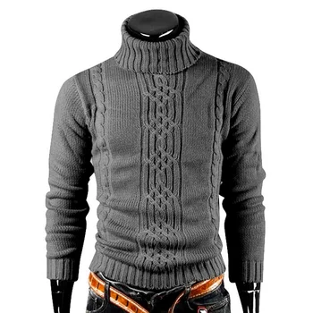 Осенне-зимний мужской теплый свитер с длинным рукавом, свитер с высоким воротом, вязаный свитер в стиле ретро, пуловер, свитер