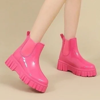 2023 Модная женская обувь, женские полусапожки с круглым носком, трендовые удобные водонепроницаемые женские ботинки, модные ботинки из искусственной кожи