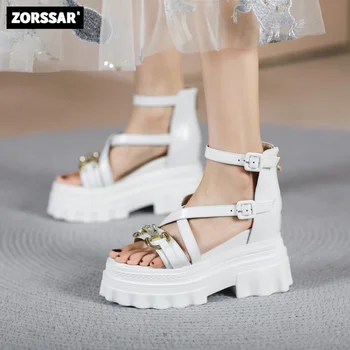 Высококачественные летние выдолбленные дышащие римские сандалии, женские новые универсальные босоножки на высоком каблуке и платформе, обувь на танкетке
