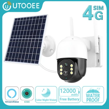 UTOOEE 5MP 4G SIM-карта Солнечная батарея Камера наблюдения PIR Обнаружение человека Ночное видение CCTV Безопасность PTZ WiFi камера iCSee