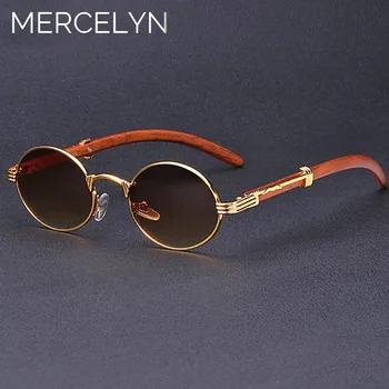 Круглые винтажные солнцезащитные очки в стиле стимпанк для женщин, роскошные брендовые модные очки из дерева, оттенки