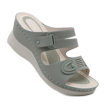 Летние женские тапочки на платформе, Модная повседневная пляжная обувь в стиле ретро, Женские Ортопедические сандалии с открытым носком, Удобные Sandalias De Mujer