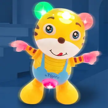 Пластиковая желтая танцующая кукла тигр, милая музыкальная танцевальная игрушка с музыкой, электрическая игрушка со светом, школьная