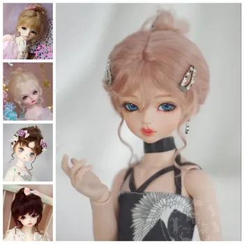 Кукольный парик BJD, подходящий для размера 1/3 1/4 1/6, золотисто-коричневый розовый мохер, Ци челка, аксессуары для куклы