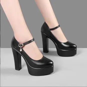Женская обувь На высоком каблуке, Пикантные туфли-лодочки с круглым носком, Свадебные Модельные туфли телесного цвета, черно-белая резиновая подошва, Высокие каблуки Большого размера