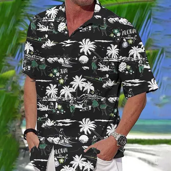 Гавайская рубашка, объемный топ из кокосовой пальмы, Мужская летняя пляжная повседневная одежда, Уличная вечеринка, Мужская рубашка, Свободная дышащая